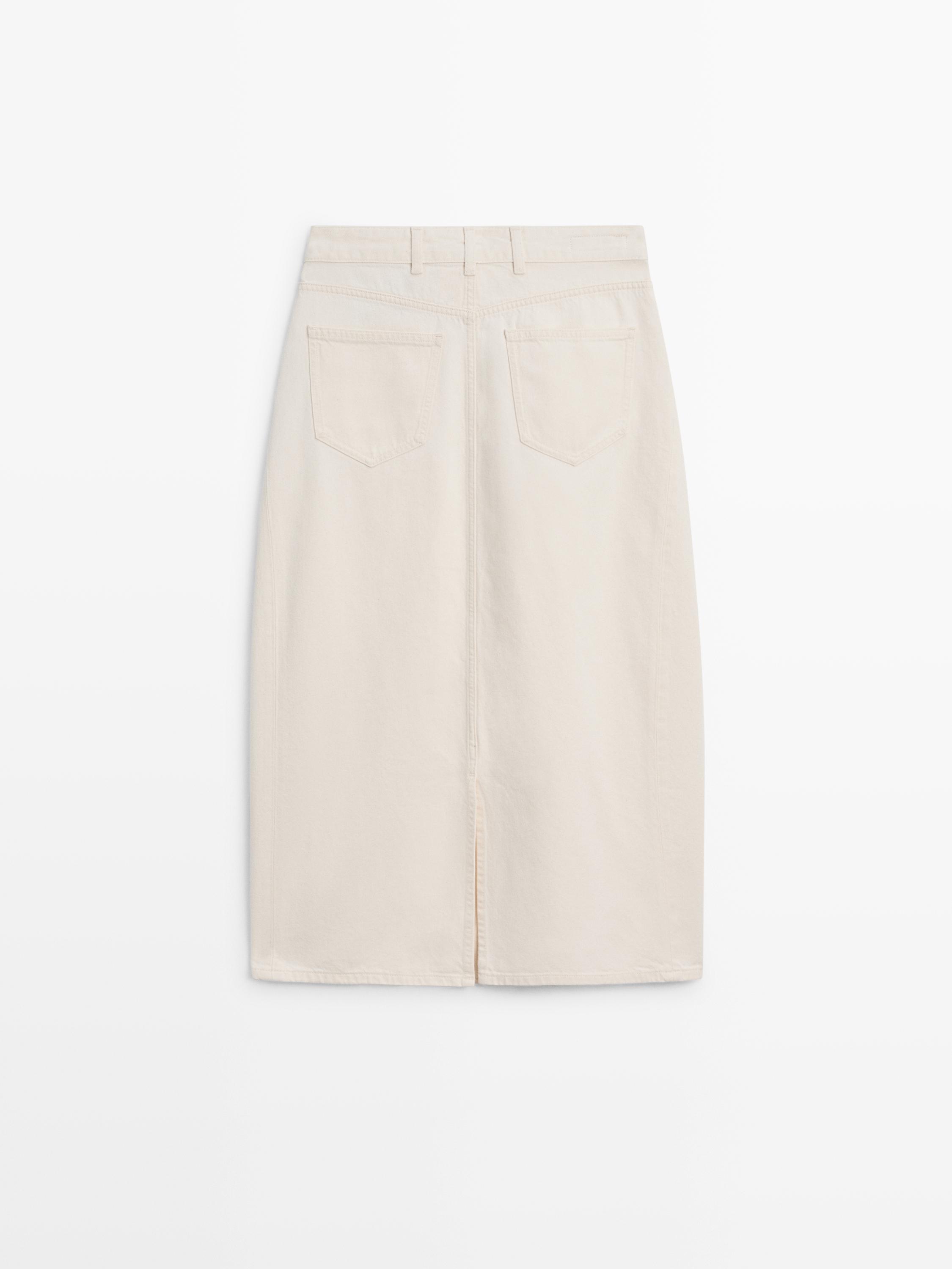 Barrel fit denim midi skirt
